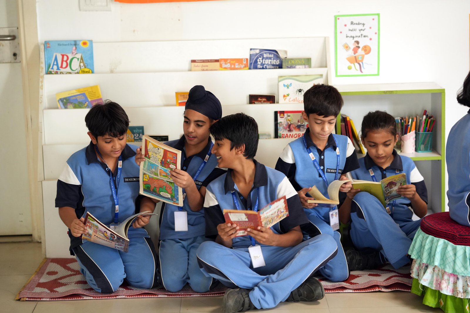 Senior students reading in the school library